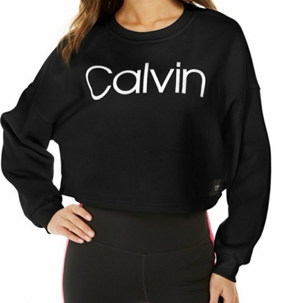 Calvin Klein Performance Women's XL Black Script Logo Fleece Crewneck Sweatshirt